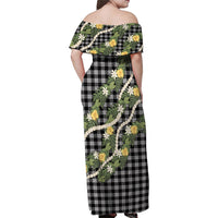 Aloha Puakenikeni Anthurium Pikake Lei Family Matching Off Shoulder Maxi Dress and Hawaiian Shirt Black Hawaiian Palaka Pattern LT9 - Polynesian Pride