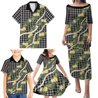 Aloha Puakenikeni Anthurium Pikake Lei Family Matching Puletasi and Hawaiian Shirt Black Hawaiian Palaka Pattern LT9 - Polynesian Pride
