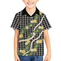 Aloha Puakenikeni Anthurium Pikake Lei Family Matching Short Sleeve Bodycon Dress and Hawaiian Shirt Black Hawaiian Palaka Pattern LT9 Son's Shirt Black - Polynesian Pride