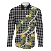 Aloha Puakenikeni Anthurium Pikake Lei Family Matching Summer Maxi Dress and Hawaiian Shirt Black Hawaiian Palaka Pattern LT9 Dad's Shirt - Long Sleeve Black - Polynesian Pride
