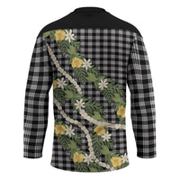 Aloha Puakenikeni Anthurium Pikake Lei Hockey Jersey Black Hawaiian Palaka Pattern LT9 - Polynesian Pride