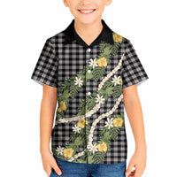 Aloha Puakenikeni Anthurium Pikake Lei Kid Hawaiian Shirt Black Hawaiian Palaka Pattern LT9 Kid Black - Polynesian Pride