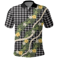Aloha Puakenikeni Anthurium Pikake Lei Polo Shirt Black Hawaiian Palaka Pattern LT9 Black - Polynesian Pride