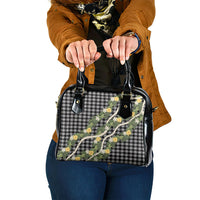 Aloha Puakenikeni Anthurium Pikake Lei Shoulder Handbag Black Hawaiian Palaka Pattern