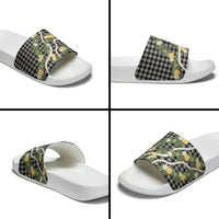 Aloha Puakenikeni Anthurium Pikake Lei Slide Sandals Black Hawaiian Palaka Pattern LT9 - Polynesian Pride