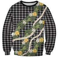 Aloha Puakenikeni Anthurium Pikake Lei Sweatshirt Black Hawaiian Palaka Pattern