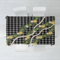 Aloha Puakenikeni Anthurium Pikake Lei Tablecloth Black Hawaiian Palaka Pattern