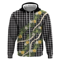 Aloha Puakenikeni Anthurium Pikake Lei Zip Hoodie Black Hawaiian Palaka Pattern