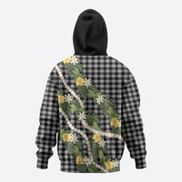 Aloha Puakenikeni Anthurium Pikake Lei Zip Hoodie Black Hawaiian Palaka Pattern