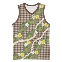 Aloha Puakenikeni Anthurium Pikake Lei Basketball Jersey Chocolate Hawaiian Palaka Pattern LT9 Unisex Chocolate - Polynesian Pride