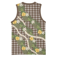 Aloha Puakenikeni Anthurium Pikake Lei Basketball Jersey Chocolate Hawaiian Palaka Pattern LT9 - Polynesian Pride