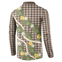 Aloha Puakenikeni Anthurium Pikake Lei Button Sweatshirt Chocolate Hawaiian Palaka Pattern