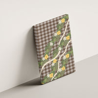 Aloha Puakenikeni Anthurium Pikake Lei Canvas Wall Art Chocolate Hawaiian Palaka Pattern