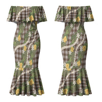 Aloha Puakenikeni Anthurium Pikake Lei Couples Matching Mermaid Dress and Hawaiian Shirt Chocolate Hawaiian Palaka Pattern LT9 - Polynesian Pride