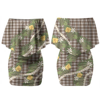 Aloha Puakenikeni Anthurium Pikake Lei Couples Matching Off Shoulder Short Dress and Hawaiian Shirt Chocolate Hawaiian Palaka Pattern LT9 - Polynesian Pride