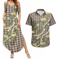 Aloha Puakenikeni Anthurium Pikake Lei Couples Matching Summer Maxi Dress and Hawaiian Shirt Chocolate Hawaiian Palaka Pattern LT9 Chocolate - Polynesian Pride