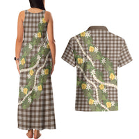 Aloha Puakenikeni Anthurium Pikake Lei Couples Matching Tank Maxi Dress and Hawaiian Shirt Chocolate Hawaiian Palaka Pattern LT9 - Polynesian Pride