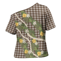 Aloha Puakenikeni Anthurium Pikake Lei Cross Shoulder Shirt Chocolate Hawaiian Palaka Pattern LT9 - Polynesian Pride