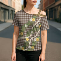 Aloha Puakenikeni Anthurium Pikake Lei Cross Shoulder Shirt Chocolate Hawaiian Palaka Pattern LT9 - Polynesian Pride