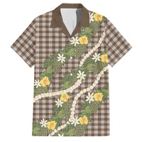 Aloha Puakenikeni Anthurium Pikake Lei Family Matching Long Sleeve Bodycon Dress and Hawaiian Shirt Chocolate Hawaiian Palaka Pattern LT9 Dad's Shirt - Short Sleeve Chocolate - Polynesian Pride