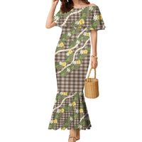 Aloha Puakenikeni Anthurium Pikake Lei Family Matching Mermaid Dress and Hawaiian Shirt Chocolate Hawaiian Palaka Pattern LT9 Mom's Dress Chocolate - Polynesian Pride