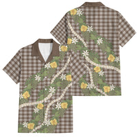 Aloha Puakenikeni Anthurium Pikake Lei Family Matching Off The Shoulder Long Sleeve Dress and Hawaiian Shirt Chocolate Hawaiian Palaka Pattern LT9 Dad's Shirt - Short Sleeve Chocolate - Polynesian Pride