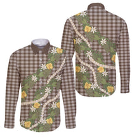 Aloha Puakenikeni Anthurium Pikake Lei Family Matching Off The Shoulder Long Sleeve Dress and Hawaiian Shirt Chocolate Hawaiian Palaka Pattern LT9 Dad's Shirt - Long Sleeve Chocolate - Polynesian Pride