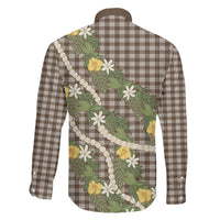 Aloha Puakenikeni Anthurium Pikake Lei Family Matching Off The Shoulder Long Sleeve Dress and Hawaiian Shirt Chocolate Hawaiian Palaka Pattern LT9 Son's Shirt Chocolate - Polynesian Pride