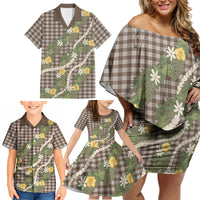 Aloha Puakenikeni Anthurium Pikake Lei Family Matching Off Shoulder Short Dress and Hawaiian Shirt Chocolate Hawaiian Palaka Pattern LT9 - Polynesian Pride