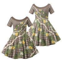 Aloha Puakenikeni Anthurium Pikake Lei Family Matching Off Shoulder Short Dress and Hawaiian Shirt Chocolate Hawaiian Palaka Pattern LT9 Daughter's Dress Chocolate - Polynesian Pride