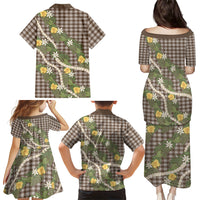 Aloha Puakenikeni Anthurium Pikake Lei Family Matching Puletasi and Hawaiian Shirt Chocolate Hawaiian Palaka Pattern LT9 - Polynesian Pride