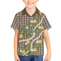 Aloha Puakenikeni Anthurium Pikake Lei Family Matching Summer Maxi Dress and Hawaiian Shirt Chocolate Hawaiian Palaka Pattern LT9 Son's Shirt Chocolate - Polynesian Pride