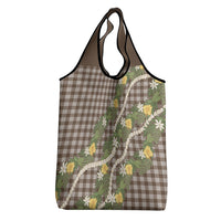 Aloha Puakenikeni Anthurium Pikake Lei Grocery Bag Chocolate Hawaiian Palaka Pattern LT9 - Polynesian Pride
