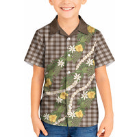Aloha Puakenikeni Anthurium Pikake Lei Kid Hawaiian Shirt Chocolate Hawaiian Palaka Pattern LT9 Kid Chocolate - Polynesian Pride