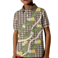Aloha Puakenikeni Anthurium Pikake Lei Kid Polo Shirt Chocolate Hawaiian Palaka Pattern