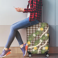 Aloha Puakenikeni Anthurium Pikake Lei Luggage Cover Chocolate Hawaiian Palaka Pattern
