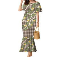 Aloha Puakenikeni Anthurium Pikake Lei Mermaid Dress Chocolate Hawaiian Palaka Pattern LT9 Women Chocolate - Polynesian Pride