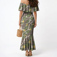 Aloha Puakenikeni Anthurium Pikake Lei Mermaid Dress Chocolate Hawaiian Palaka Pattern LT9 - Polynesian Pride