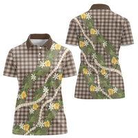 Aloha Puakenikeni Anthurium Pikake Lei Women Polo Shirt Chocolate Hawaiian Palaka Pattern
