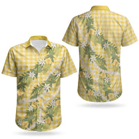 Aloha Puakenikeni Anthurium Pikake Lei Couples Matching Tank Maxi Dress and Hawaiian Shirt Gold Hawaiian Palaka Pattern LT9 - Polynesian Pride