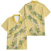 Aloha Puakenikeni Anthurium Pikake Lei Family Matching Long Sleeve Bodycon Dress and Hawaiian Shirt Gold Hawaiian Palaka Pattern LT9 Dad's Shirt - Short Sleeve Gold - Polynesian Pride