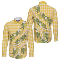 Aloha Puakenikeni Anthurium Pikake Lei Family Matching Long Sleeve Bodycon Dress and Hawaiian Shirt Gold Hawaiian Palaka Pattern LT9 Dad's Shirt - Long Sleeve Gold - Polynesian Pride