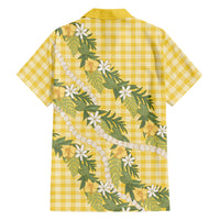 Aloha Puakenikeni Anthurium Pikake Lei Family Matching Off The Shoulder Long Sleeve Dress and Hawaiian Shirt Gold Hawaiian Palaka Pattern LT9 Dad's Shirt - Long Sleeve Gold - Polynesian Pride