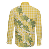 Aloha Puakenikeni Anthurium Pikake Lei Family Matching Off Shoulder Short Dress and Hawaiian Shirt Gold Hawaiian Palaka Pattern LT9 Son's Shirt Gold - Polynesian Pride