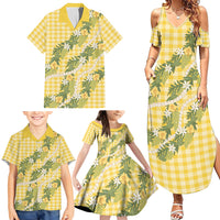 Aloha Puakenikeni Anthurium Pikake Lei Family Matching Summer Maxi Dress and Hawaiian Shirt Gold Hawaiian Palaka Pattern LT9 - Polynesian Pride