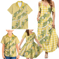 Aloha Puakenikeni Anthurium Pikake Lei Family Matching Summer Maxi Dress and Hawaiian Shirt Gold Hawaiian Palaka Pattern LT9 - Polynesian Pride
