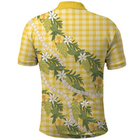 Aloha Puakenikeni Anthurium Pikake Lei Polo Shirt Gold Hawaiian Palaka Pattern LT9 - Polynesian Pride
