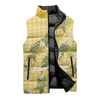 Aloha Puakenikeni Anthurium Pikake Lei Sleeveless Puffer Jacket Gold Hawaiian Palaka Pattern