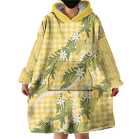 Aloha Puakenikeni Anthurium Pikake Lei Wearable Blanket Hoodie Gold Hawaiian Palaka Pattern