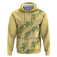 Aloha Puakenikeni Anthurium Pikake Lei Zip Hoodie Gold Hawaiian Palaka Pattern LT9 Pullover Hoodie Gold - Polynesian Pride